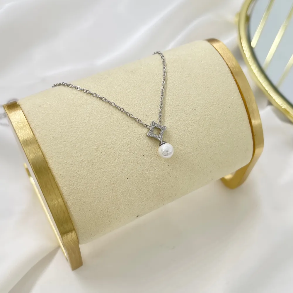 Rombo con Perla-Collana Girocollo in Acciaio - CAC-103-AA5053N