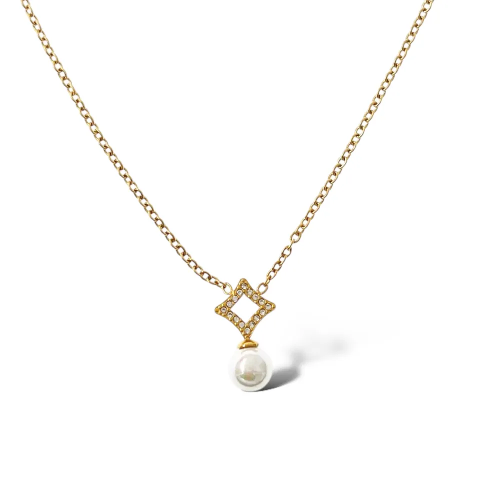 Rombo con Perla-Collana Girocollo in Acciaio - CAC-103-AA5053N