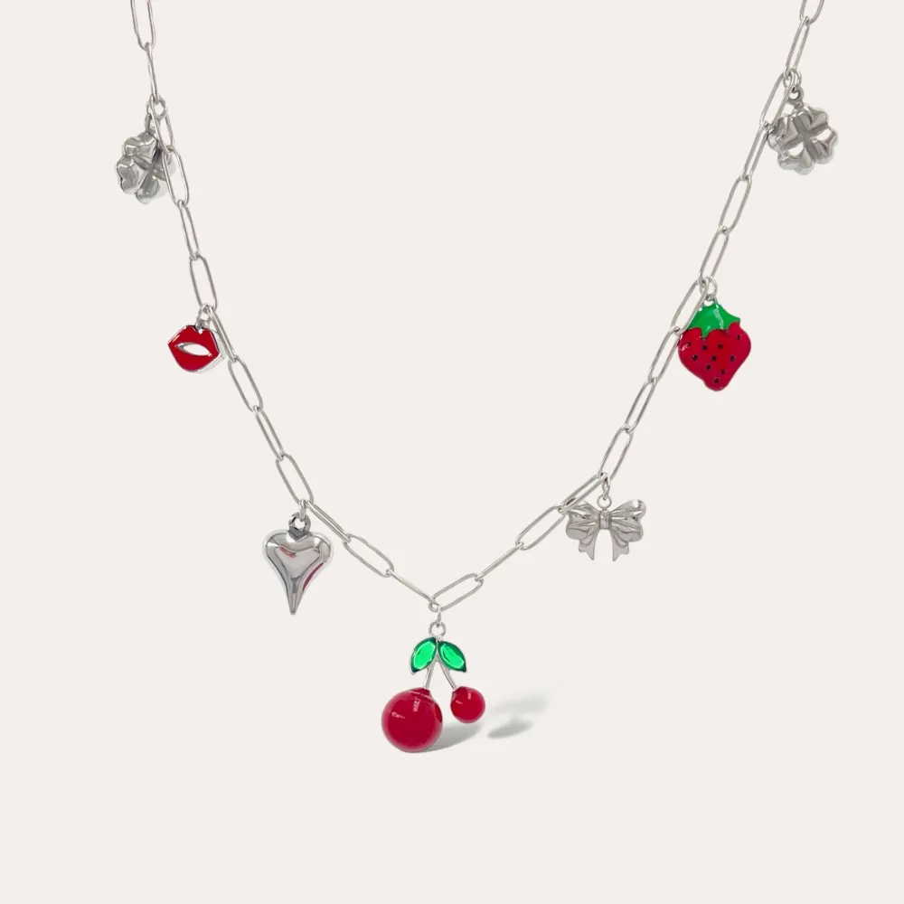 Ciliegia Bocca Cuore-Collana Corta in Acciaio - CAC-103-AA5143N