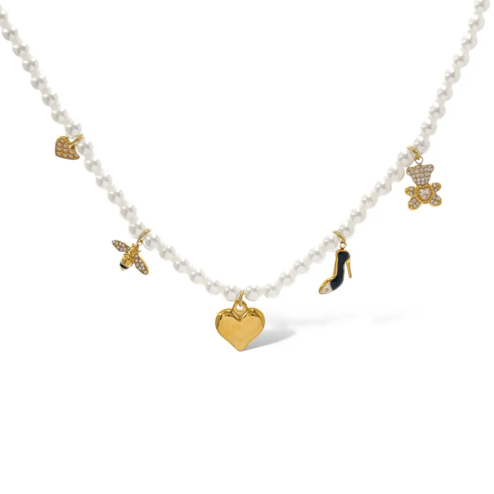 Perla e Ape-Collana Corta in Acciaio - CAC-103-AA5307N