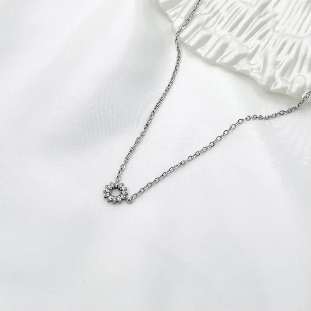 Cerchio con Zirconia-Collana Corta in Acciaio - CAC-103-AA579N