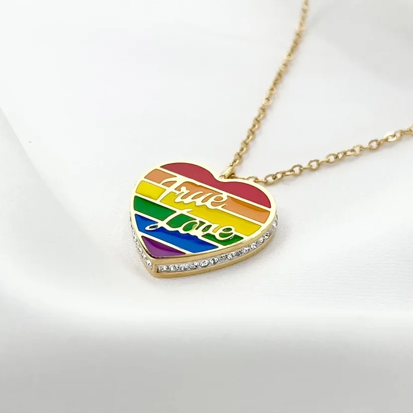 Cuore Arcobaleno True Love -Collana Corta in Acciaio - CAC-103-AA601N