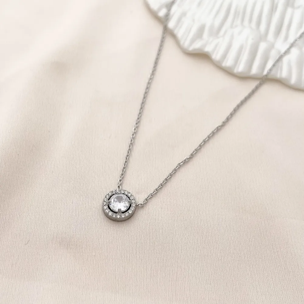 Punto Luce con Strass-Collana Corta in Acciaio - CAC-103-AA997N