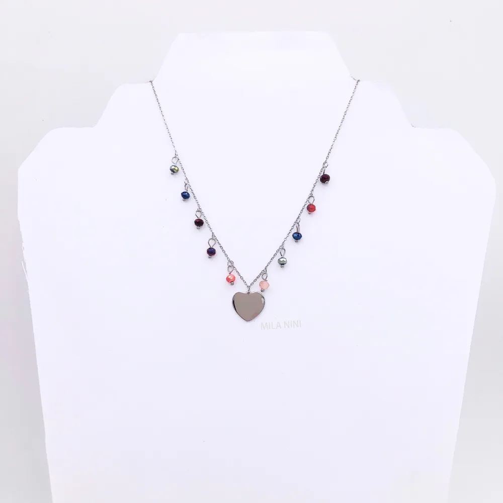 Cuore pendente e cristallo - Collana Acciaio - CAC104-56