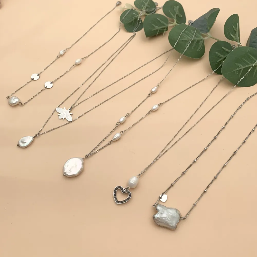 CAC7604-Perla -Collana Corta in Acciaio - CAC-104-SD-102