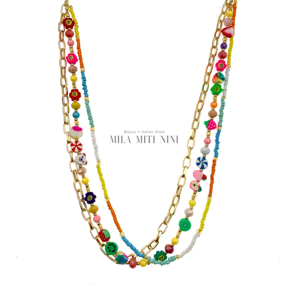 CAC176-388-Perline Multifili- Collana Corta - CAC-176-388