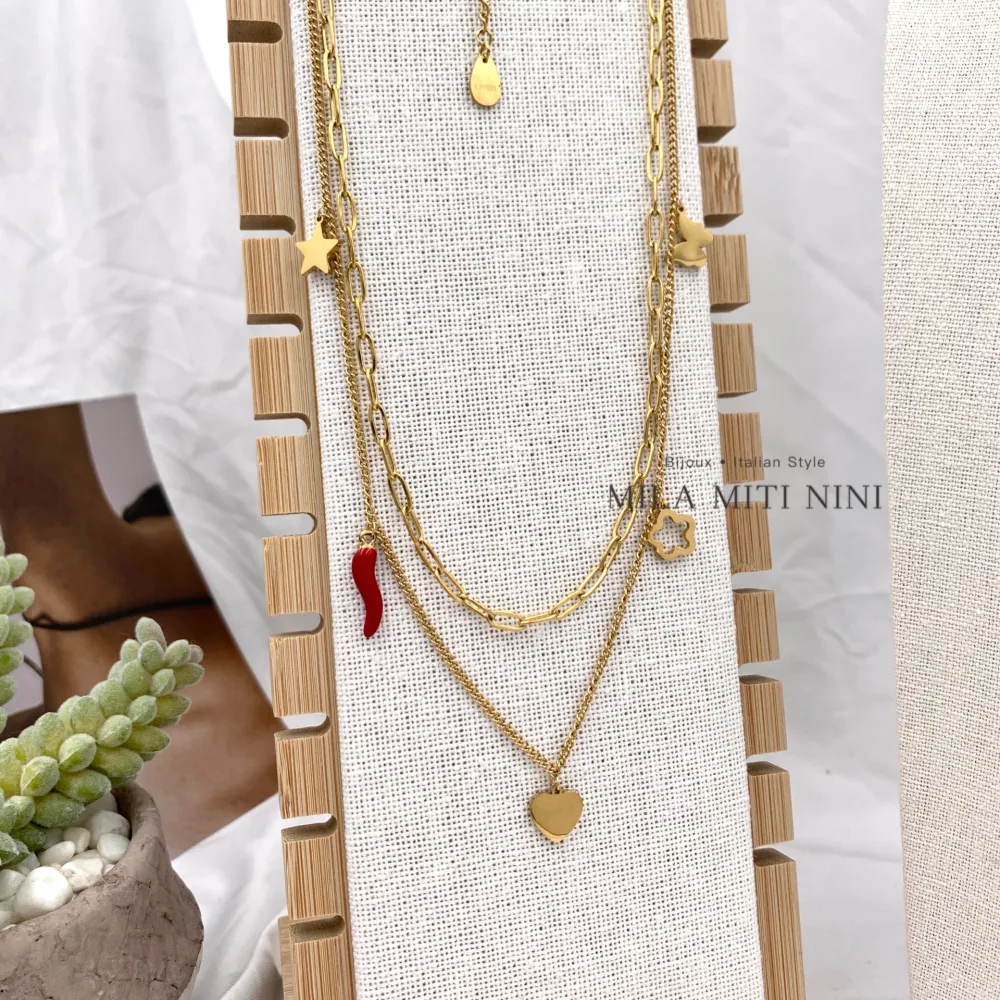 Doppio con Cornino -Collana Corta in Acciaio - CAC-413-1833