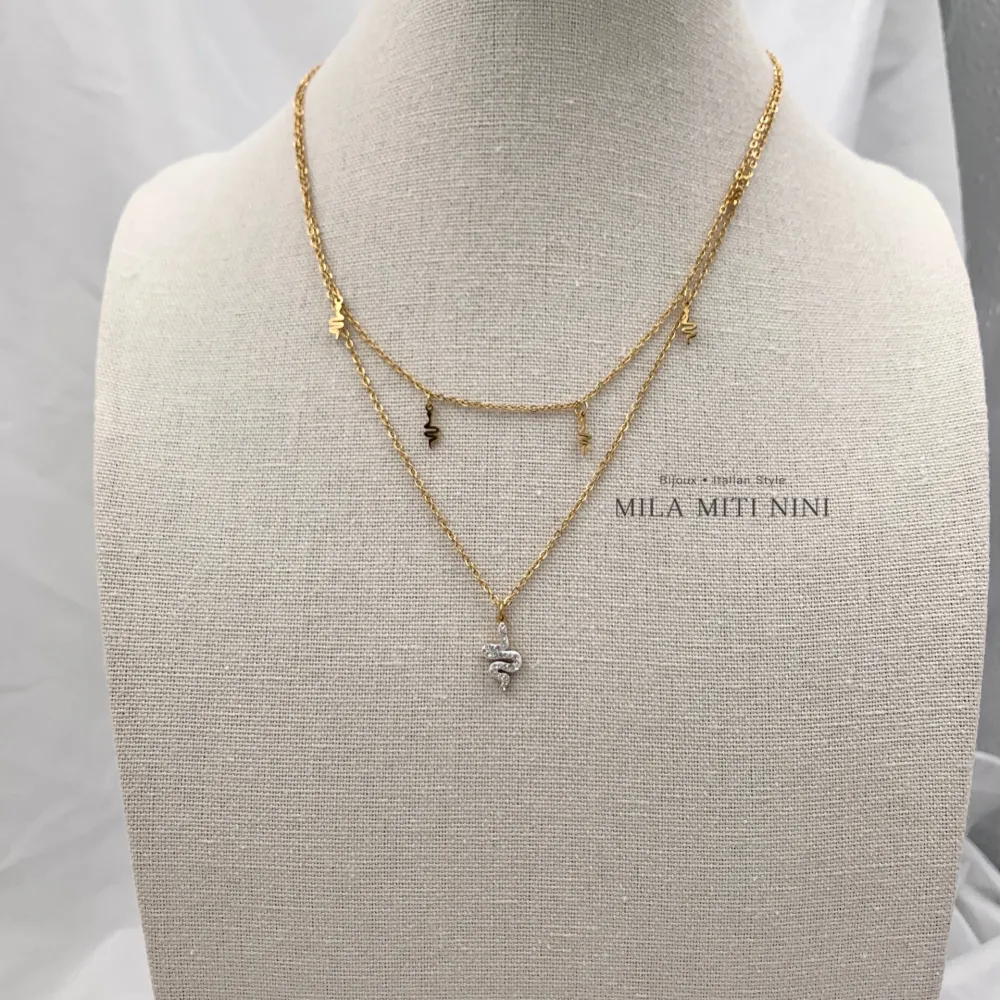 Doppio con Serpente -Collana Corta in Acciaio - CAC-413-1874