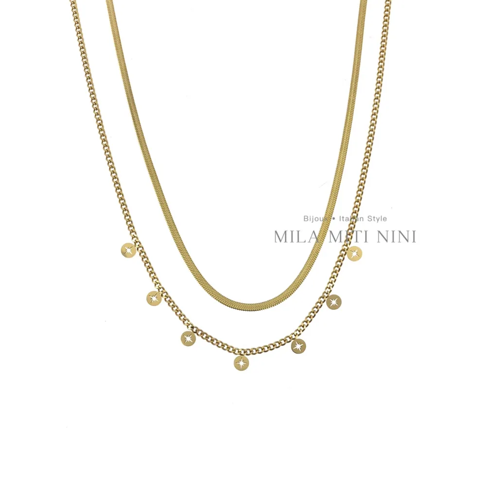 Doppio con Croce Stella-Collana Corta in Acciaio - CAC413-1907