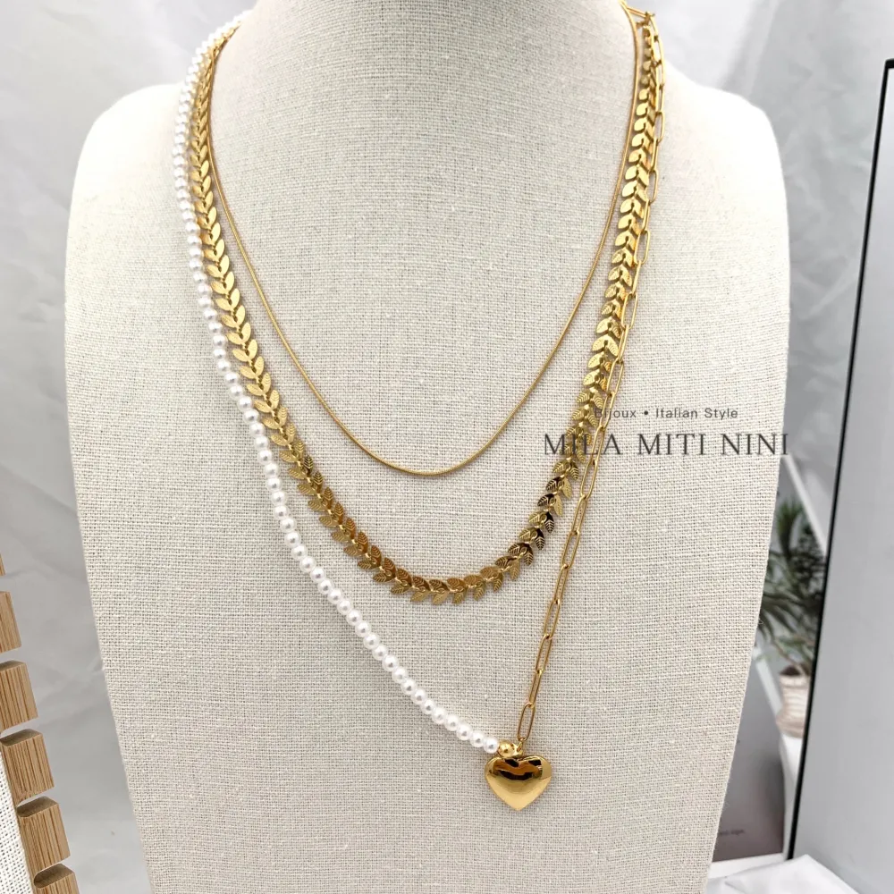 Multifilo Perla Cuore-Collana Corta in Acciaio - CAC-413-1949