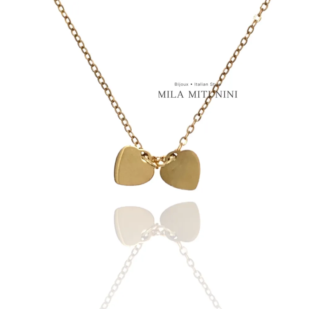 Doppio Cuore-Collana Corta in Acciaio - CAC-413-2052
