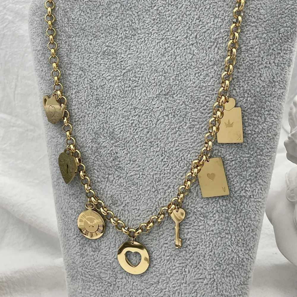 Catena con Ciondoli Teiera -Collana Corta in Acciaio - CAC-413-2086