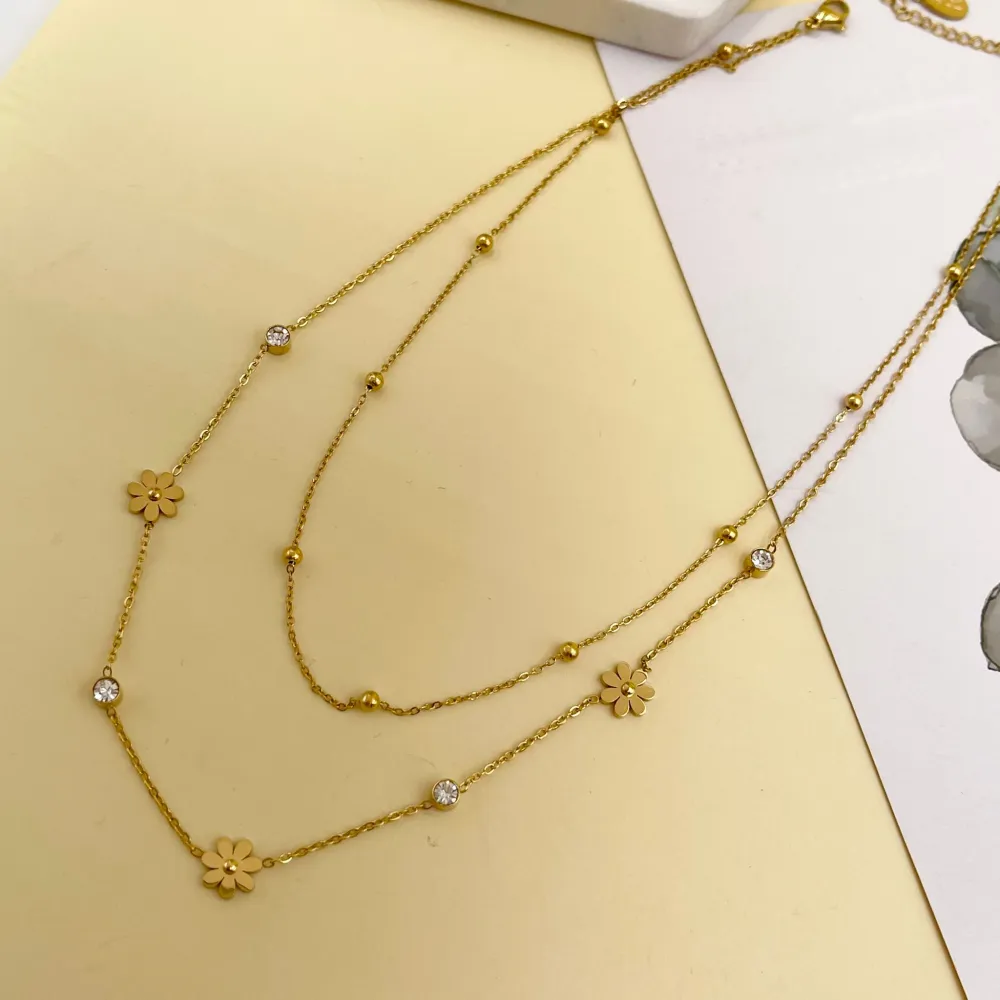 Doppio con Margherita-Collana Corta in Acciaio - CAC-413-2098AA