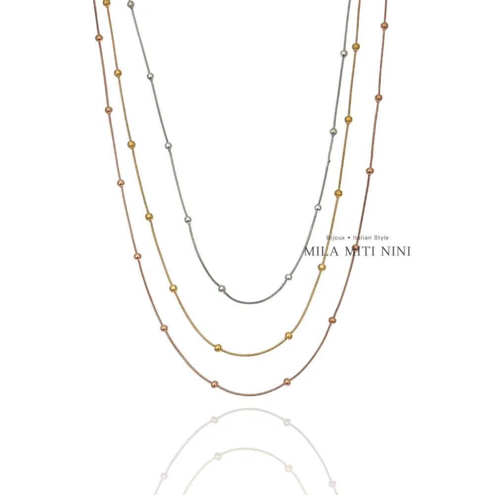 Multifilo Catena con Pallina -Collana Corta in Acciaio - CAC-413-2136