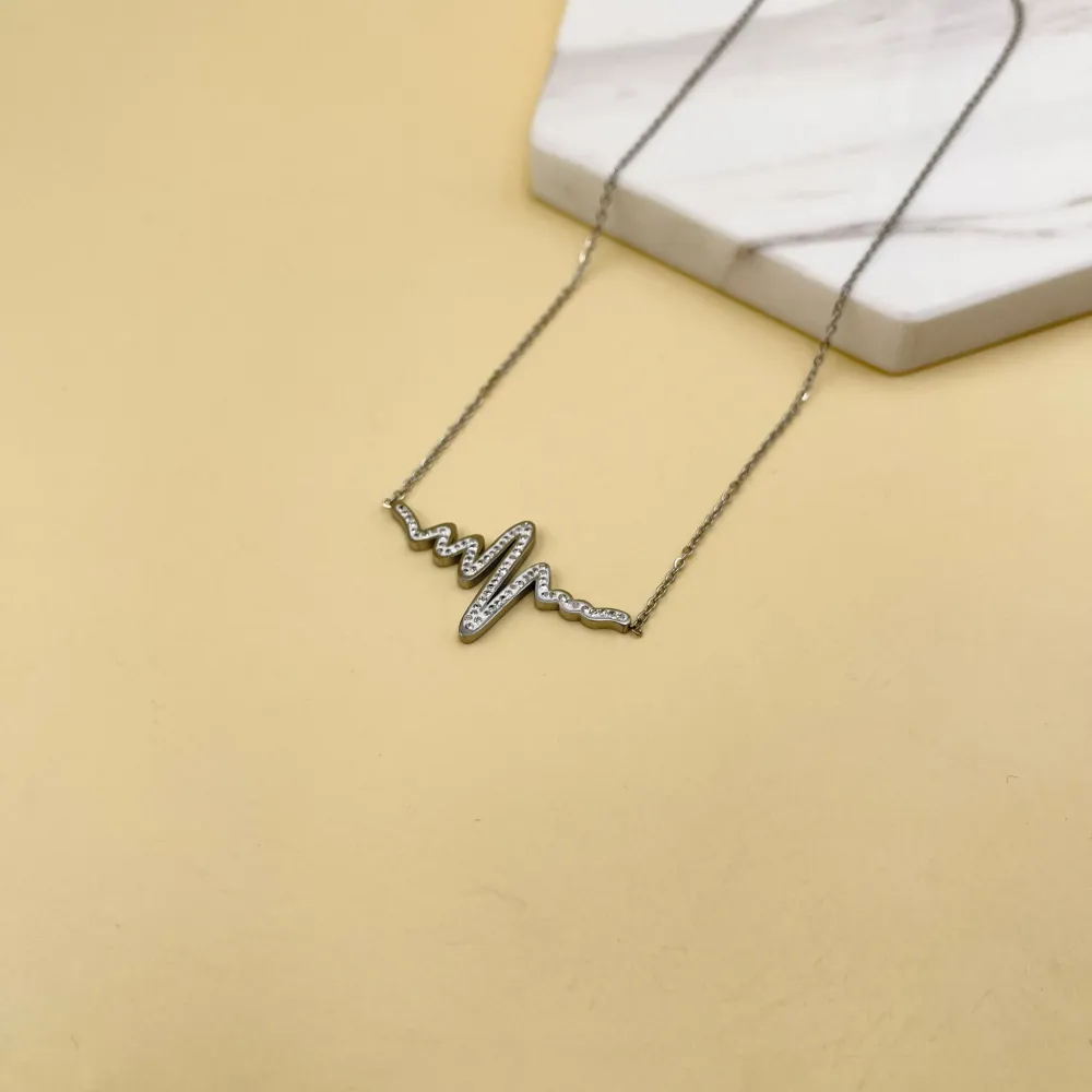 Battito Cuore con Strass-Collana Corta in Acciaio - CAC-413-2166