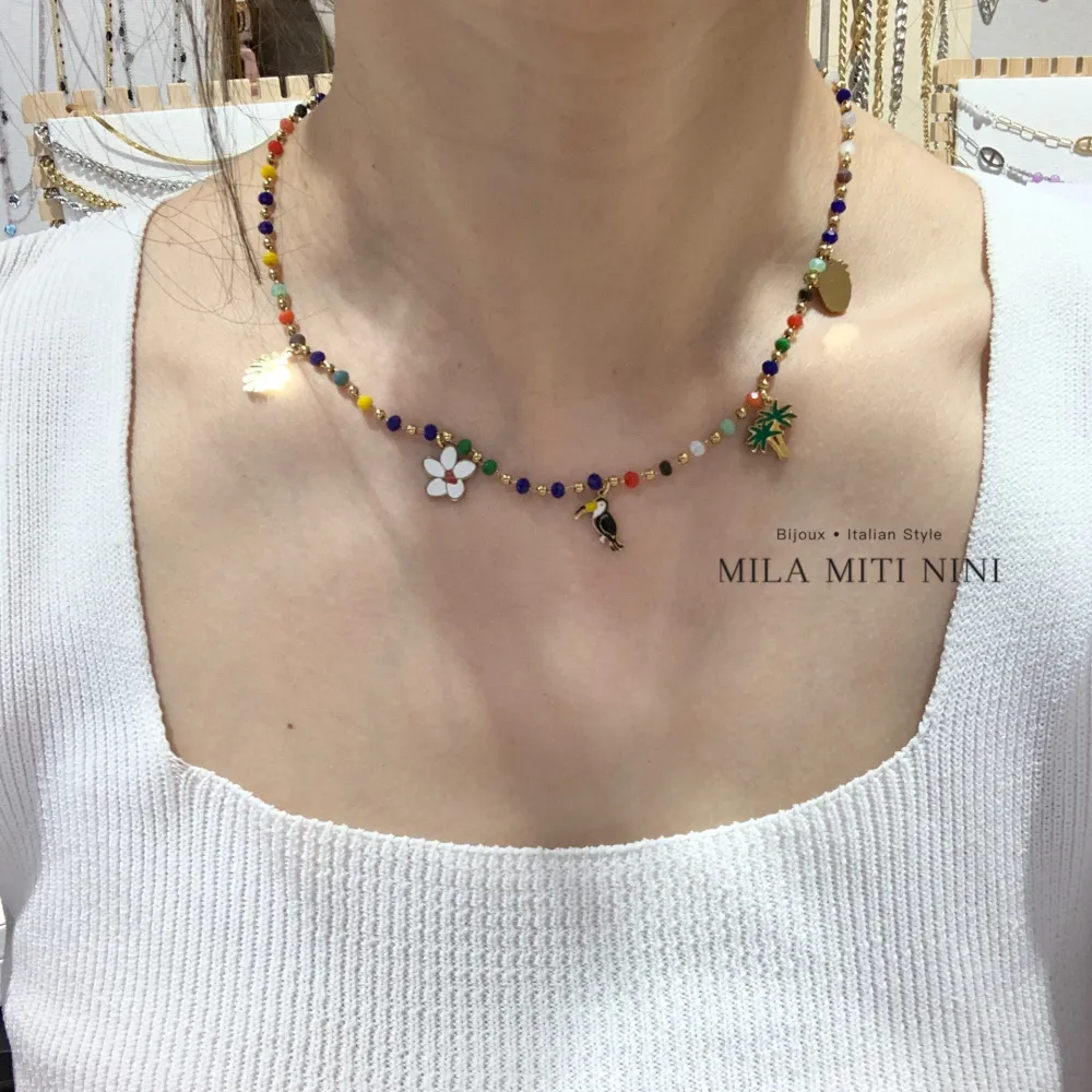 Tropicale Tucano Palma -Collana Corta in Acciaio - CAC-413-2238