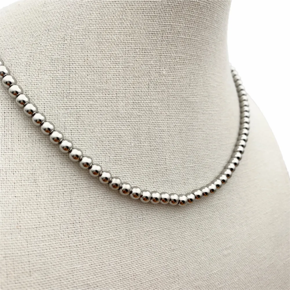 CAC7582-Palline 5mm -Collana Corta in Acciaio - CAC-413-2845 5mm