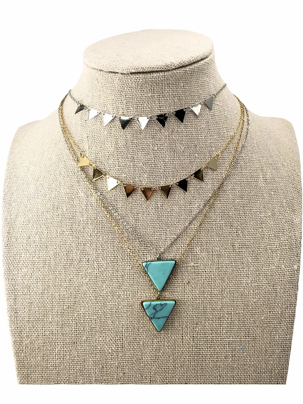 CAC4156-Triangolo- Collana Corta doppio filo in Acciaio - CAC4156-Triangolo- Collana Corta doppio filo in Acciaio