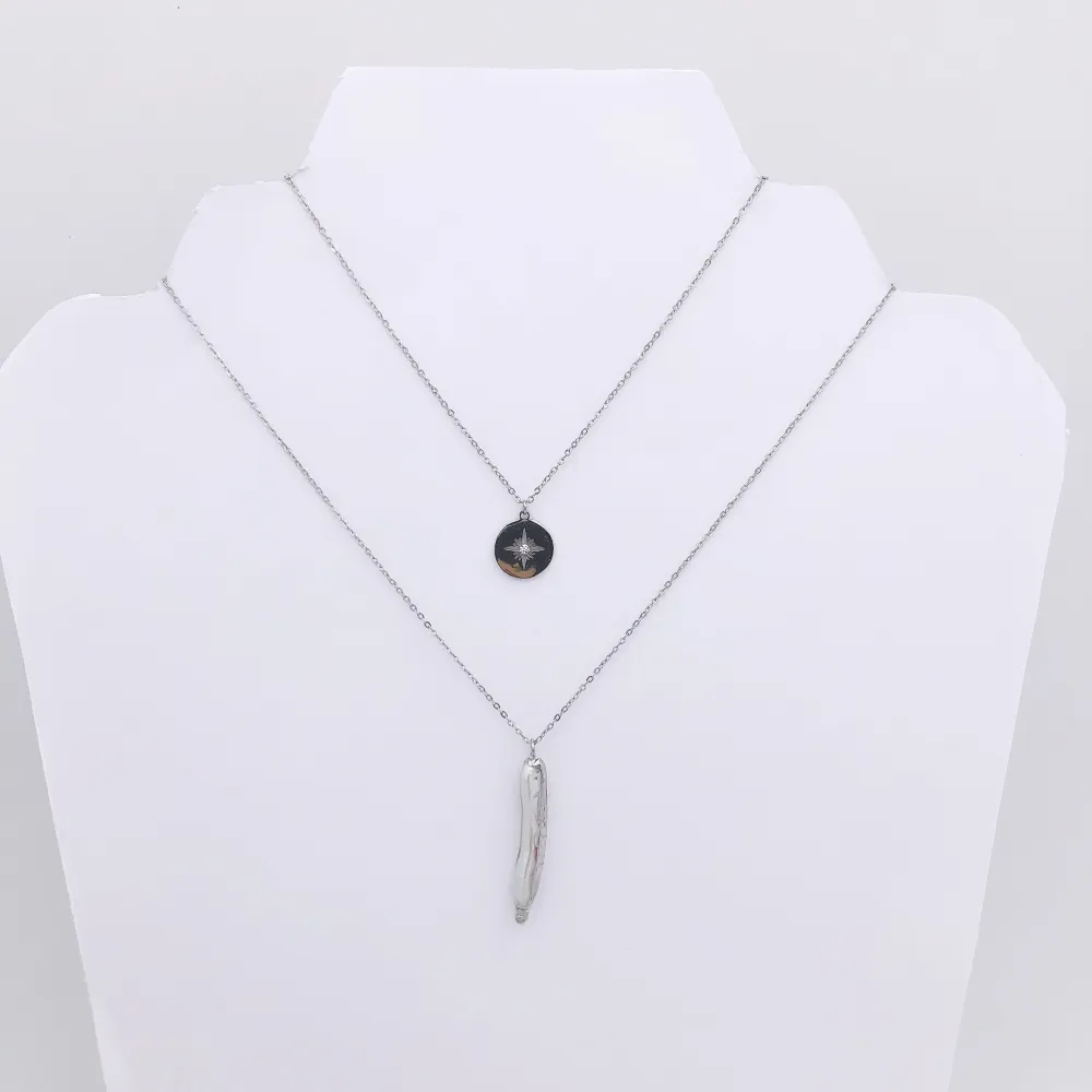 Multifilo collana acciaio - CAC4214-Perla di fiume stella  - Collana Corta in Acciaio