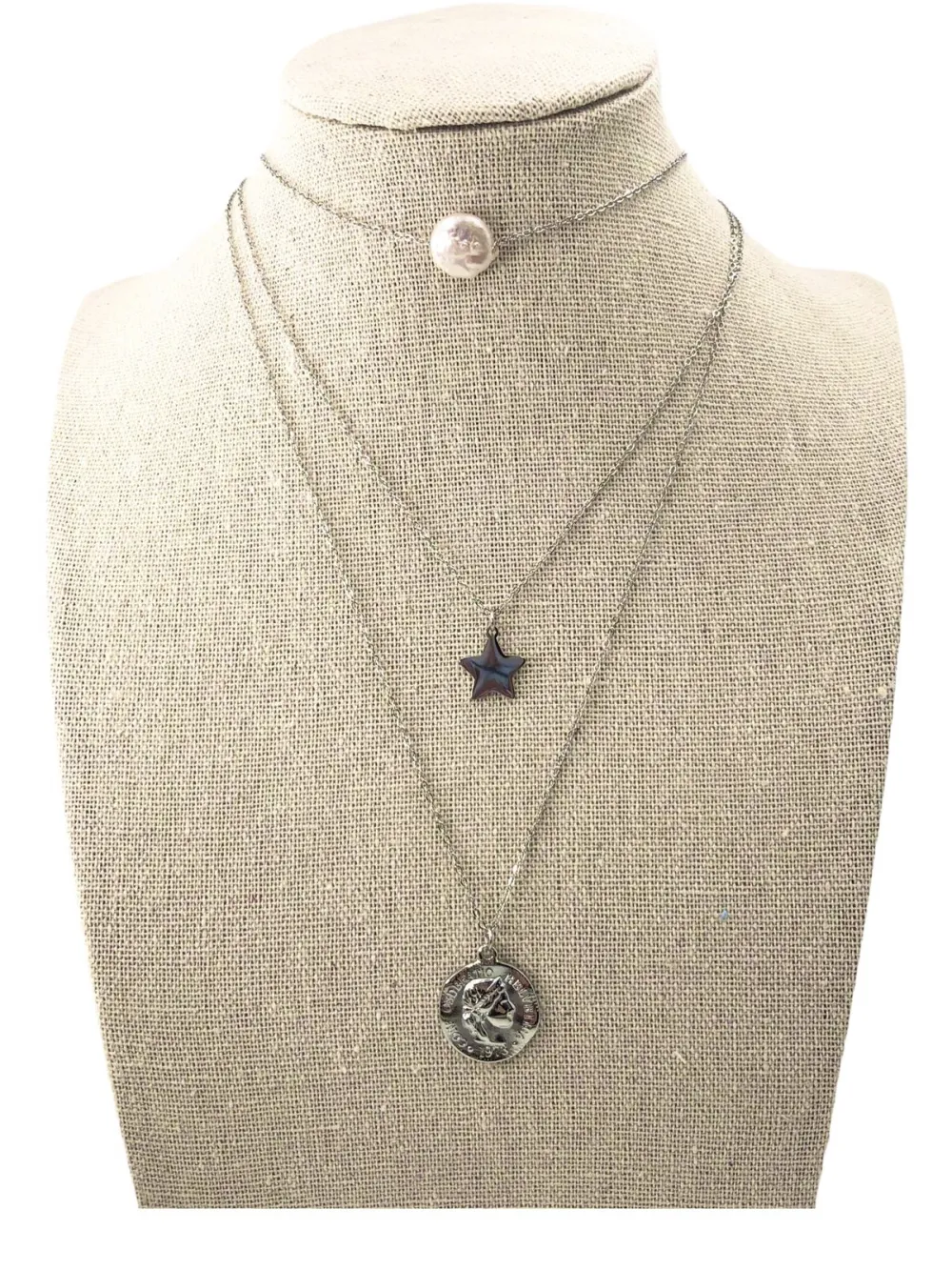 Multifilo collana acciaio - CAC4237-Perla stella medaglia- Collana multifilio in Acciaio