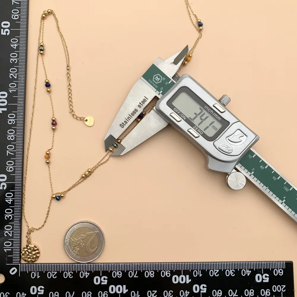 Multifilo collana acciaio - CAC4458-Catena Pietra e Medaglia-Collana Corta in Acciai