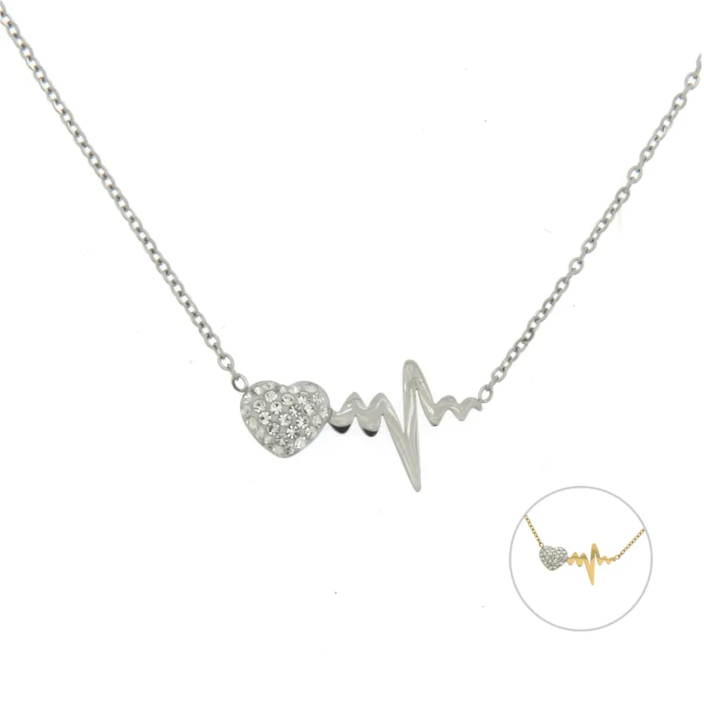 CAS- Cuore Battito 4616 - Collana in Acciaio con Strass - CAC4616- Battito Cuore- Collana in Acciaio con Strass