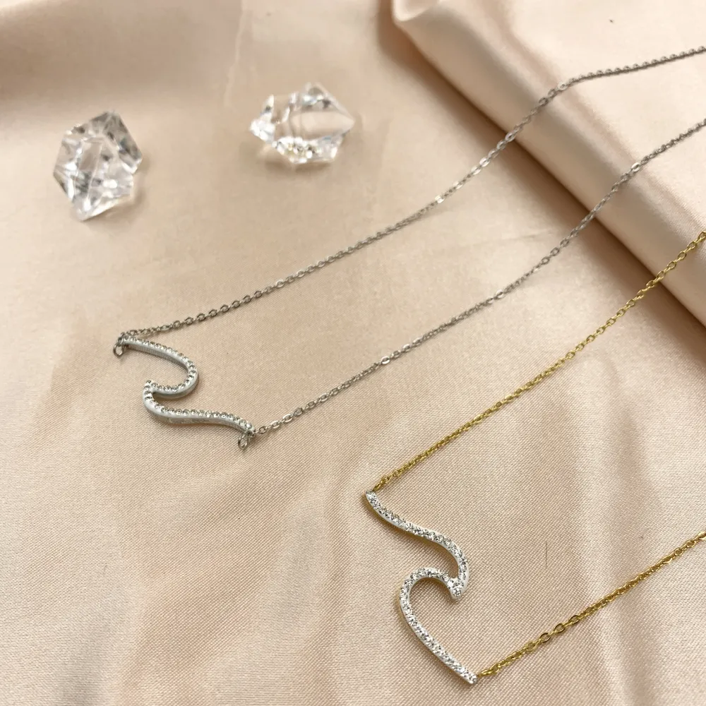 CAC6781-Onda con Strass-Collana Girocollo in Acciaio - CAC6781-Onda con Strass-Collana Girocollo in Acciaio