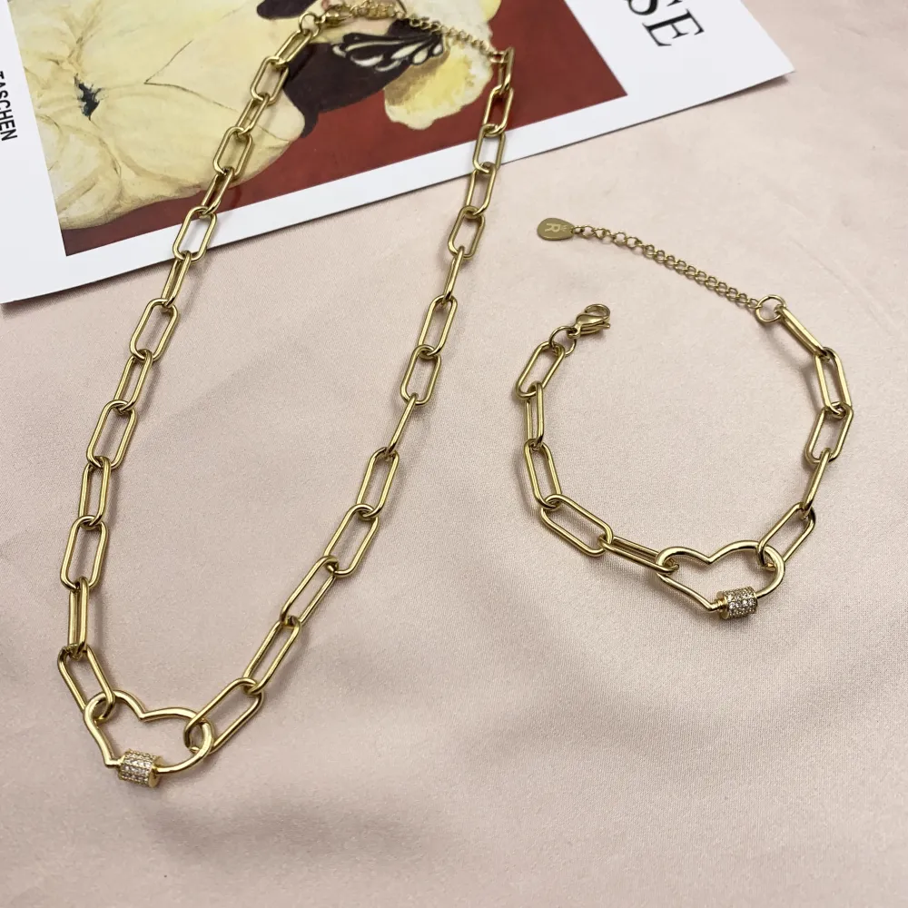 CAC7040-Cuore Zirconia- Collana Corta in Acciaio - CAC7040-Cuore Zirconia- Collana Corta in Acciaio