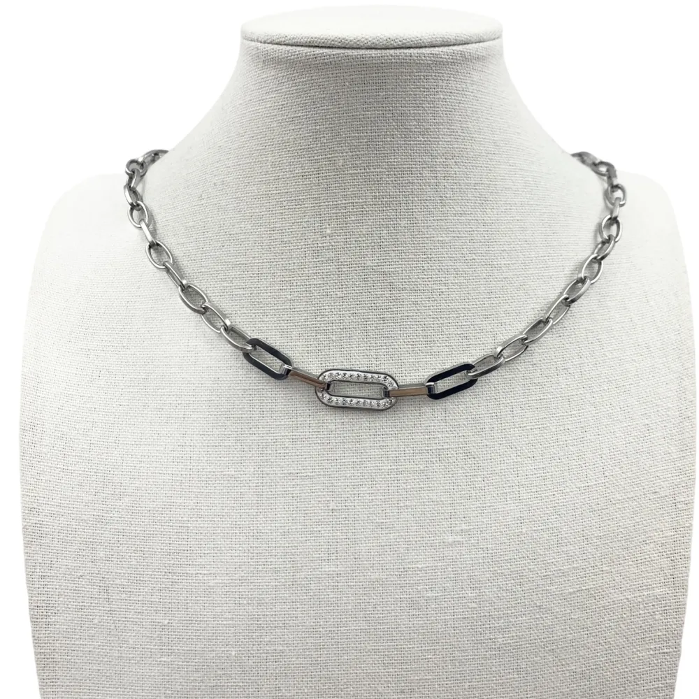 CAC7044-Ovale Catena Collana Corta in Acciaio - CAC7044-Ovale Catena Collana Corta in Acciaio