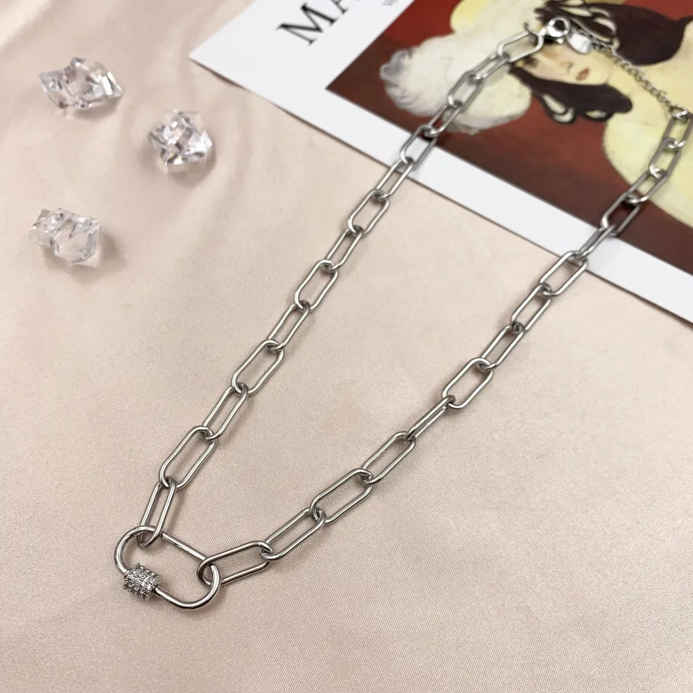 CAC7046-Ovale Zirconia- Collana Corta in Acciaio - CAC7046-Ovale Zirconia- Collana Corta in Acciaio