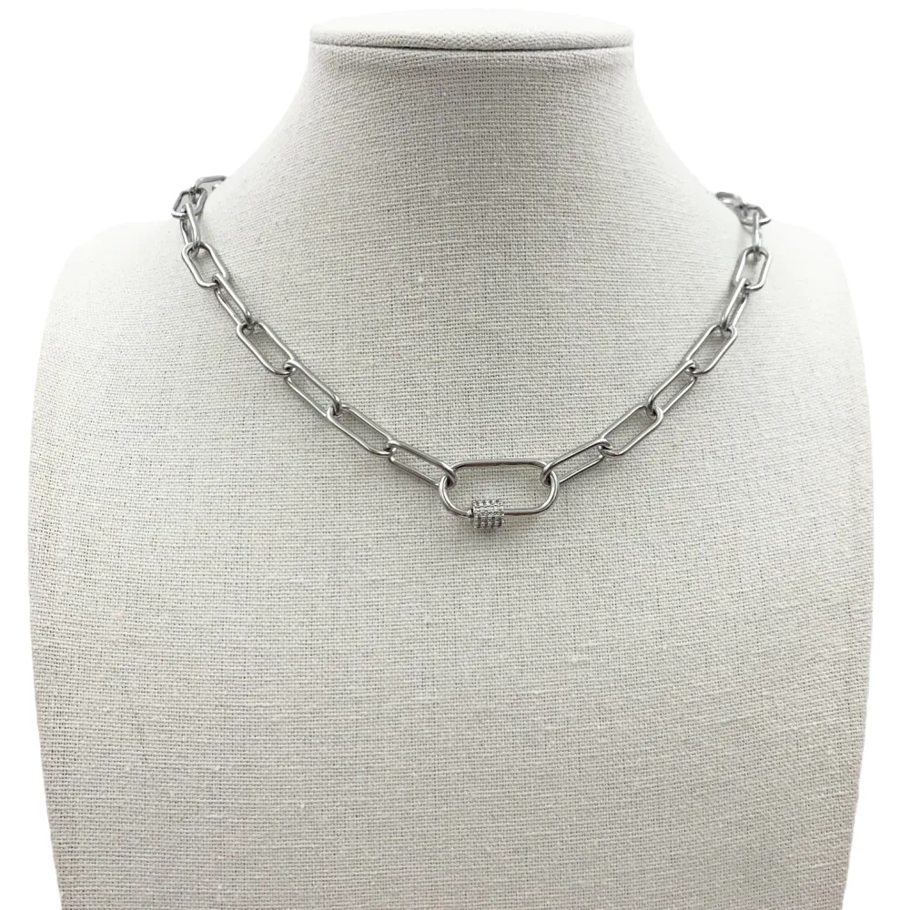 CAC7046-Ovale Zirconia- Collana Corta in Acciaio - CAC7046-Ovale Zirconia- Collana Corta in Acciaio