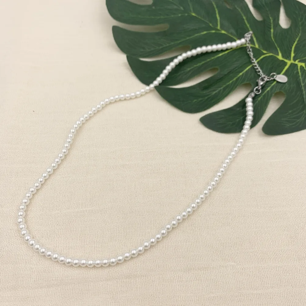 CAC7240-Perla 4mm - Collana Corta in Acciaio - CAC7240-Perla 4mm - Collana Corta in Acciaio