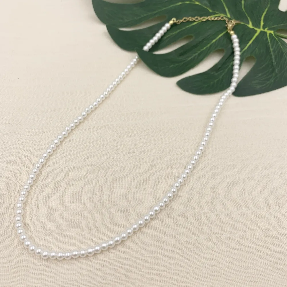 CAC7240-Perla 4mm - Collana Corta in Acciaio - CAC7240-Perla 4mm - Collana Corta in Acciaio