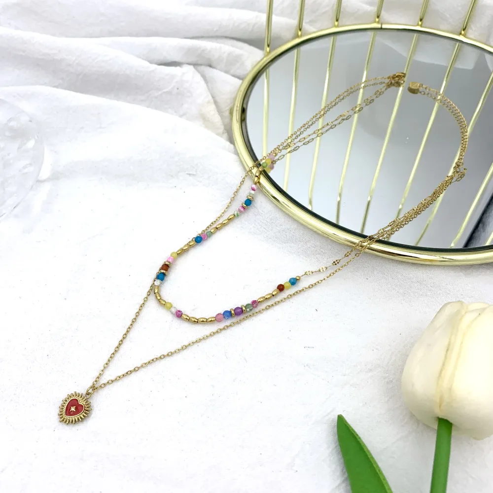 Doppio con Sacro Cuore-Collana Corta in Acciaio - CAC-732-25