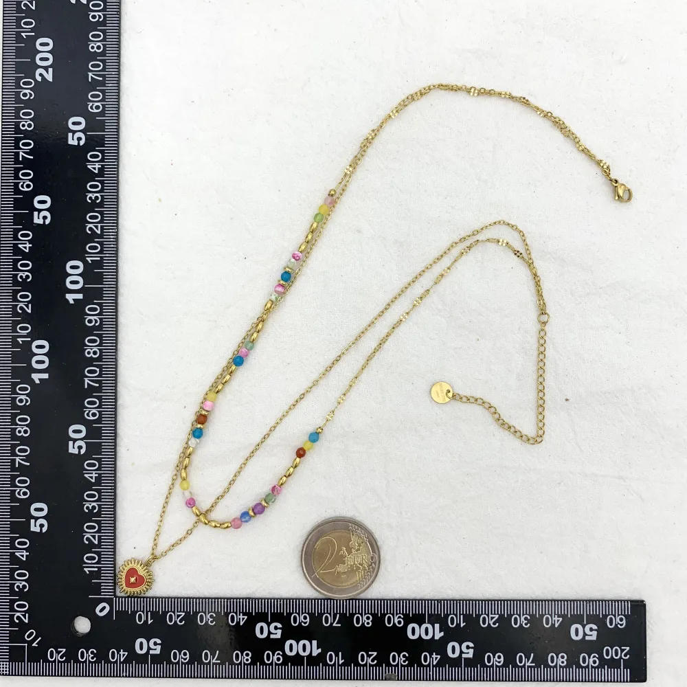 Doppio con Sacro Cuore-Collana Corta in Acciaio - CAC-732-25