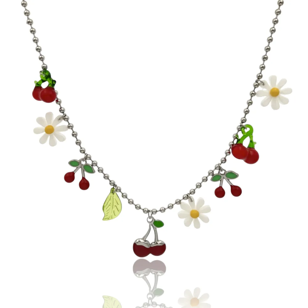 Ciliegia  Margherita -Collana Corta in Acciaio - CAC-732-384