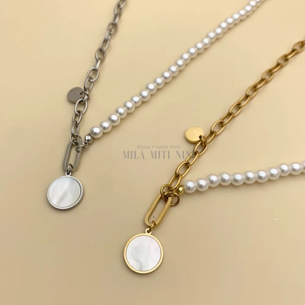 CAC7763-Perla Catena-Collana Corta in Acciaio - CAC7763-Perla Catena-Collana Corta in Acciaio