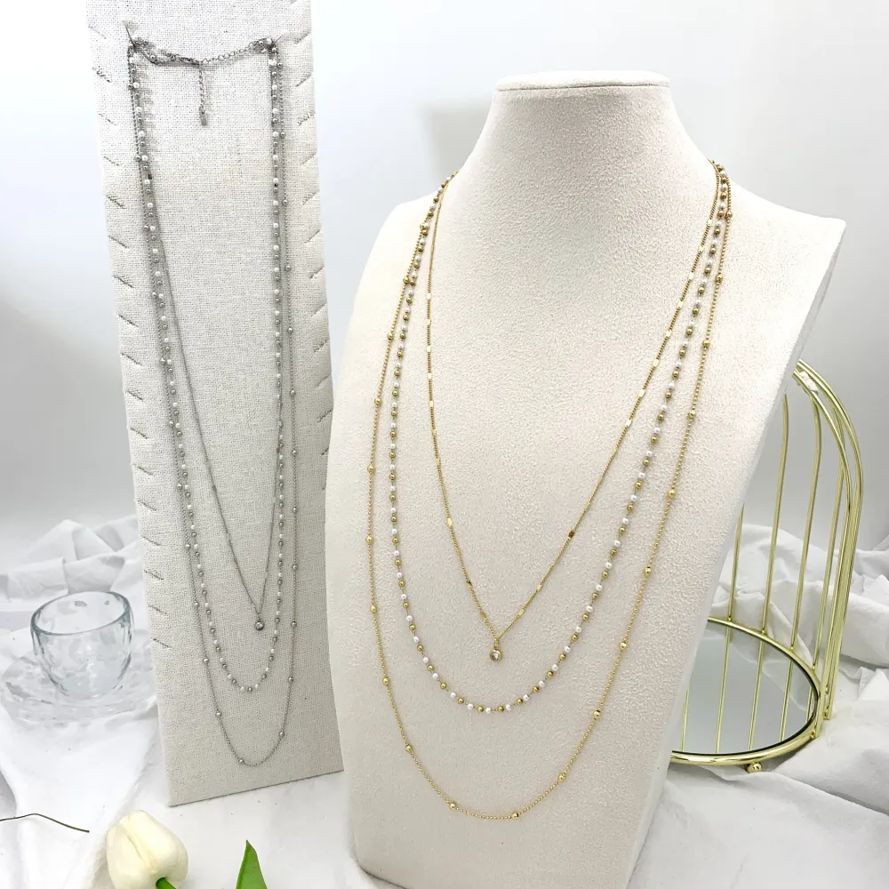 Multifili Lunghi con Perla-Collana Lunga in Acciaio - CAL-413-2224