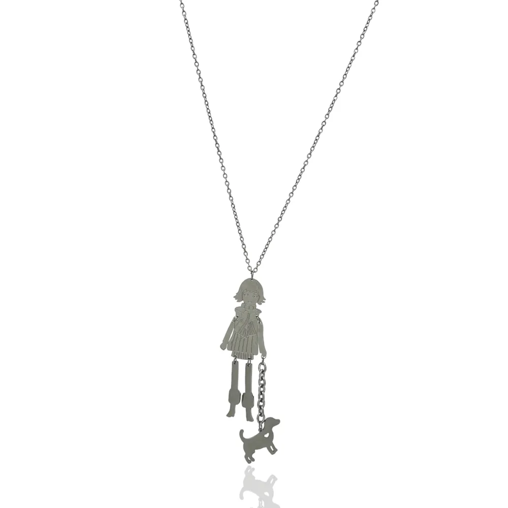 Donna con Cane-Collana Lunga in Acciaio - CAL-413-2344