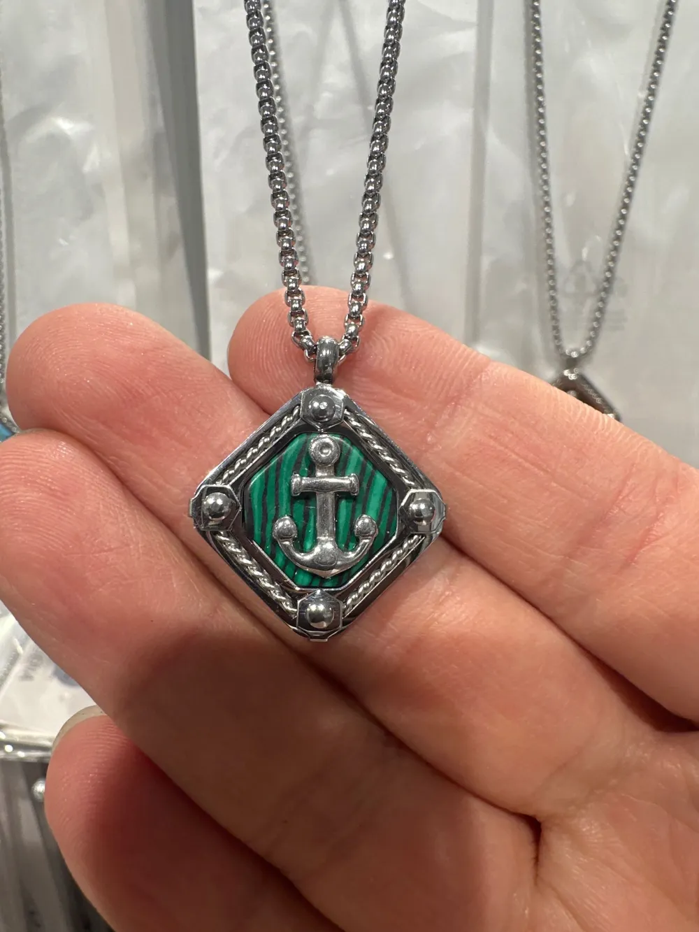 Quadrato con Ancora-Collana da Uomo in Acciaio - CAU-600-H267