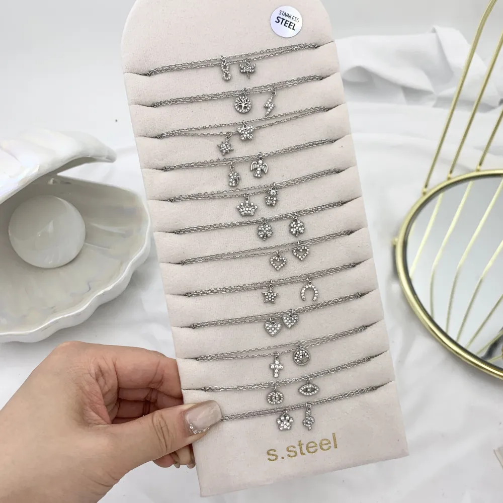 Soggetti Mix con Zirconia-24pz Collane Corte in Acciaio - CPA-103-AA3262-3272N