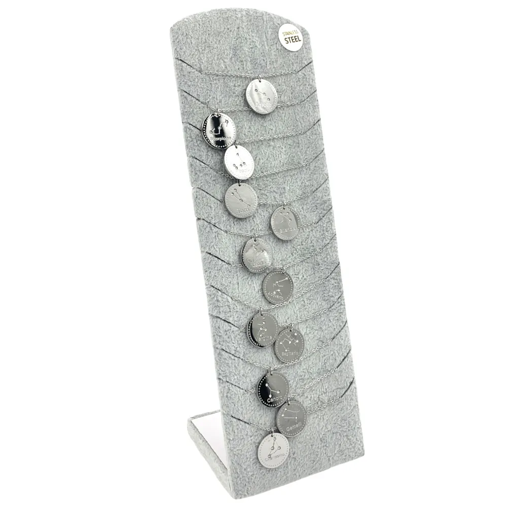 CPE5971-Segni Zodiacali-12Pz Collane Corta in Acciaio - CPA413-2283-Segni Zodiacali-12Pz Collane Corta in Acciaio