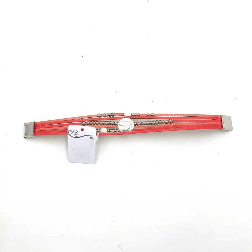 Bracciali con cuscino in omaggio - Cuoio lega fenicottero cactus - 6 pz 8795