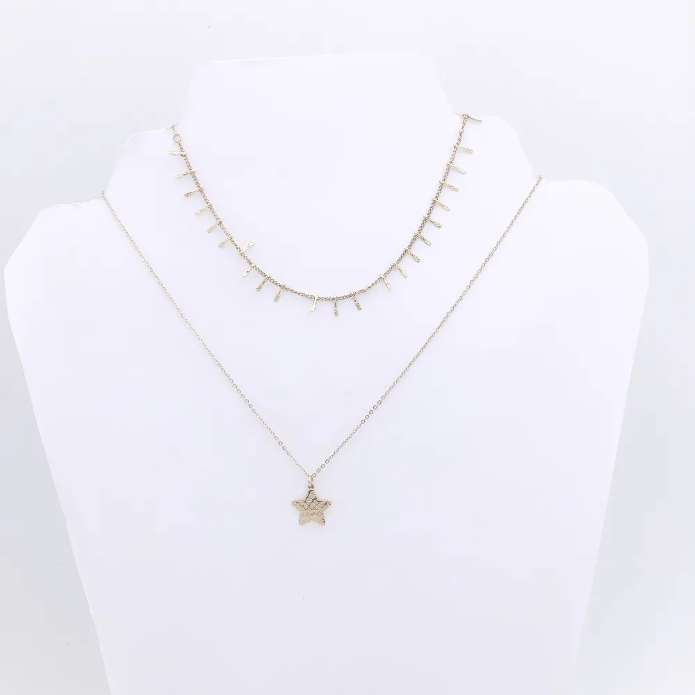 Multifilo collana acciaio - Doppiofilo catena barette e stella  4428  - Collana