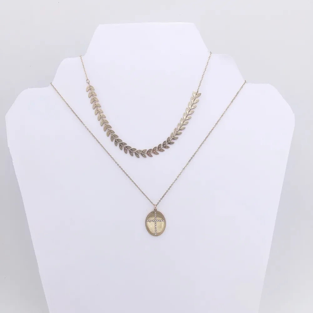 Multifilo collana acciaio - Doppiofilo catena foglia 4449- Collana