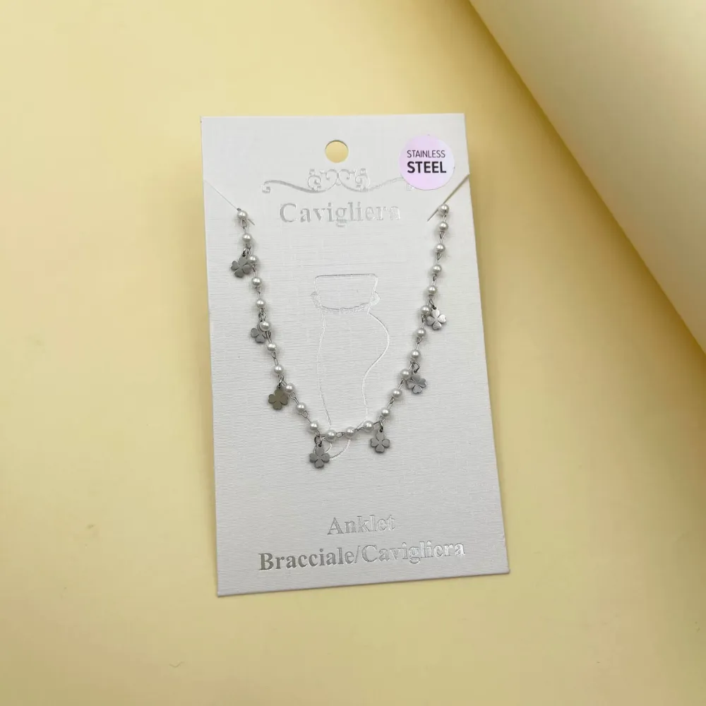 Quadrifoglio Perla-Cavigliera in Acciaio - KAV-413-1716