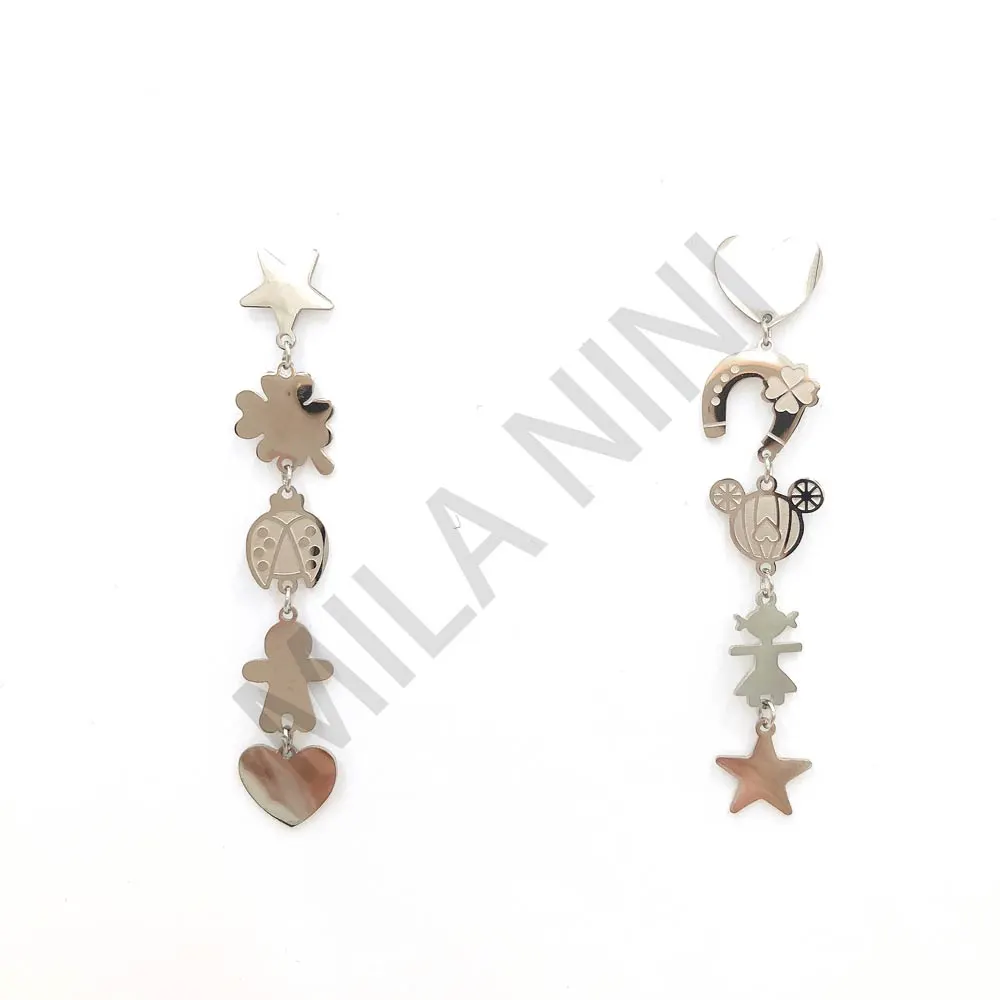 Orecchini pendenti in acciaio - Linea Favole 4 ciondoli - Orecchini pendenti in acciaio