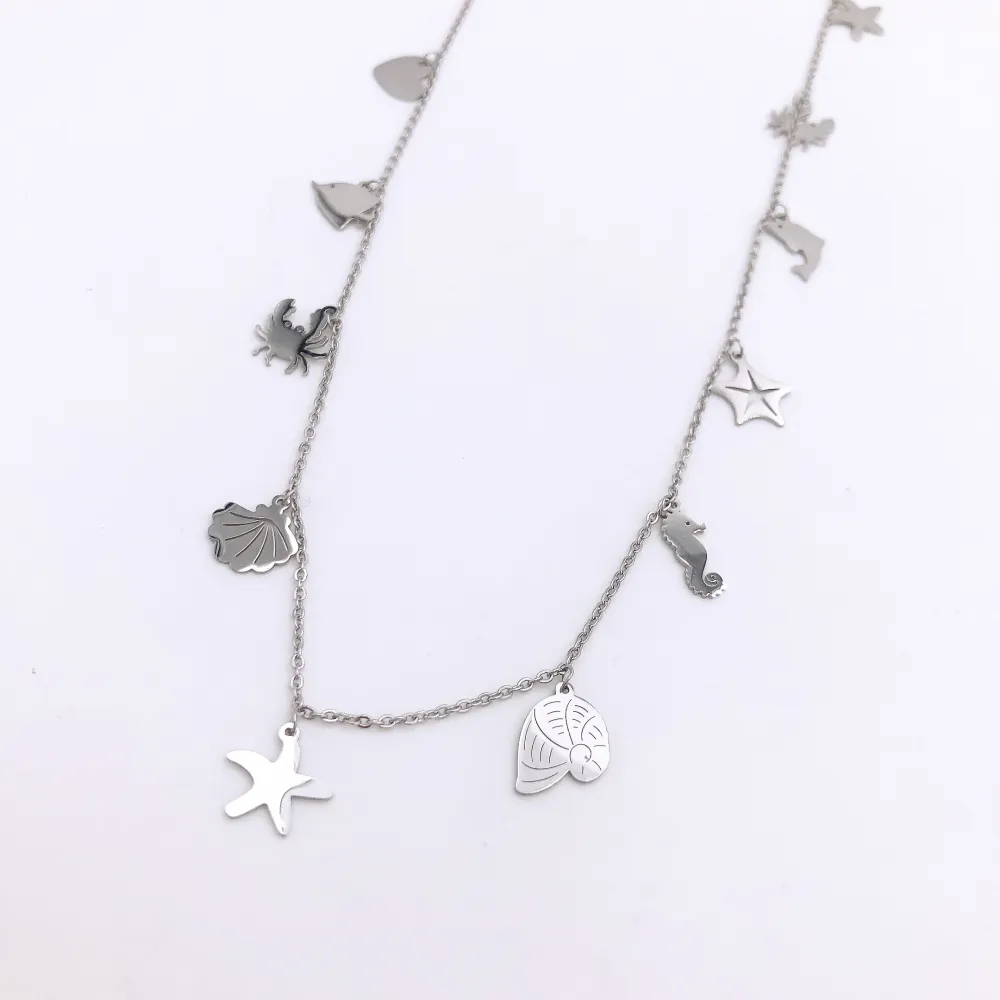 Collana lunga in  acciaio - MARE STELLA MARINA PESCE CONCHIGLIA PENDENTE MIX  3981 -COLLANA