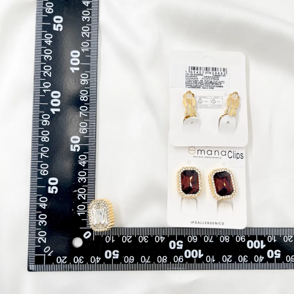 Rettangolare -Orecchini a Clip in Acciaio - OAK-103-AA2966E