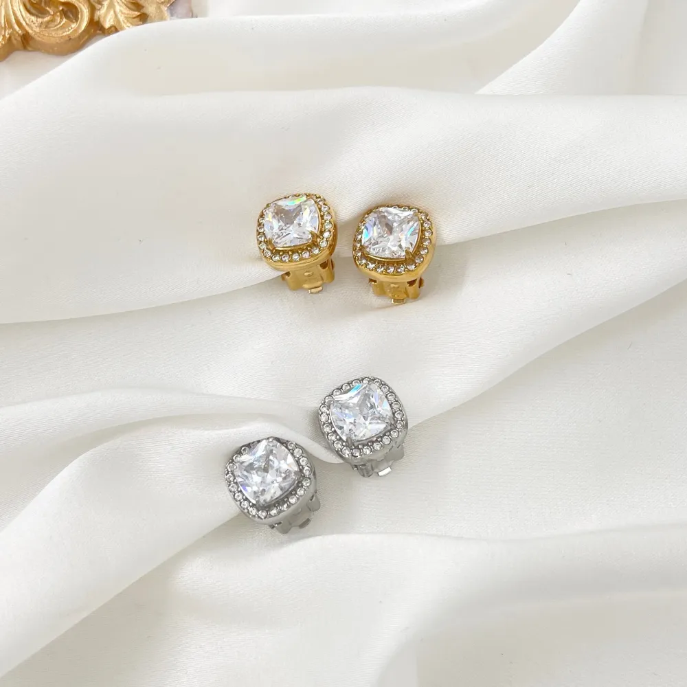 Quadrato -Orecchini a Clip in Acciaio - OAK-103-AA5013E